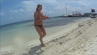Naughty Christine - Applying Lotion On A Topless Beach