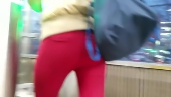Nice Girl'S Ass In Tight Red Pants