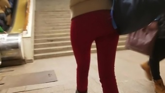 Nice Girl'S Ass In Tight Red Pants