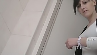 Cute Brunette White Girl Flashes Her Ass In The Toilet