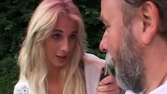 Whorish Cum Addicted Blonde Daphne Sucks The Dick Of Bearded Old Man Bert