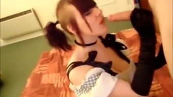 Pretty Emo Girl Lets Her Boyfriend Enjoy Her In Front Of The Webcam And While In Costume.