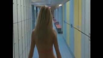 Busty German Blonde Takes  Cumshot In Mouth In Changing Room