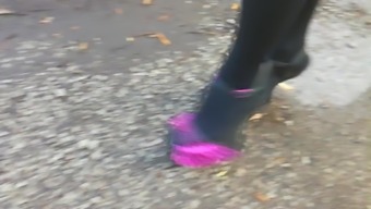 Lady L Walking With Exotic Extreme High Heels.