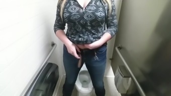 Big Titted Chick Masturbates In Public Toilet