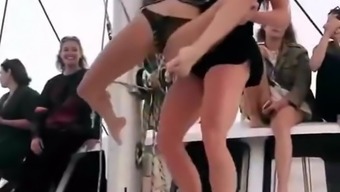 Nina Dobrev Dancing With A Blonde Friend On A Boat