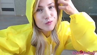 Girl In Raincoat Passionate Sucking Big Cock Until Cum Mouth