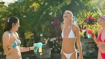 Bubbles And Bikini Teen Babes On Cock