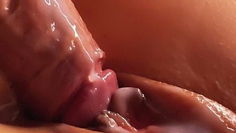 Beautiful Pussy Covered In Lubricant And Cum. Close-Up
