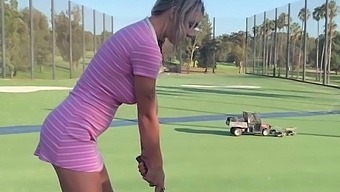 Blonde Lady Golfer Practices Really Hard