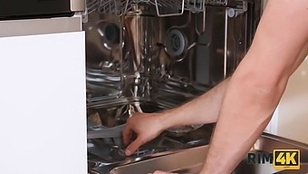 Man Fixes Appliances In The Kitchen And Gets His Ass