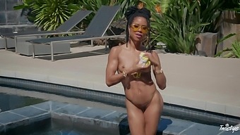 Nude Ebony Reveals Her Skinny Forms In A Stunning Outdoor Solo By The Pool