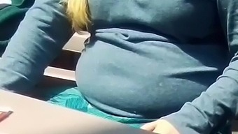 Sexy Blonde With Big Tits Camel Toe At The End