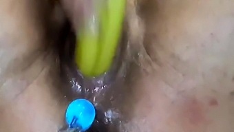 Amateur Milf Squirting Fucking A Banana With Anal Beads