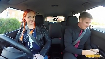 Pale Redhead Bitch Pleasuring Examiner In The Car