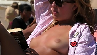 Sexy Blonde Lass Topless Beach Voyeur Public  Naked