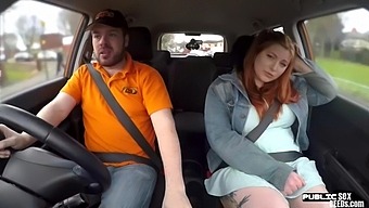 Chubby Redhead In Public Outdoors Fucked In The Car By A Driving Tutor
