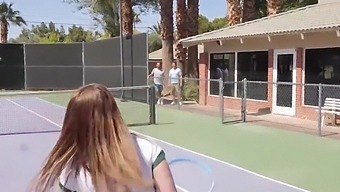 Additional Training For A Red-Haired Tennis Player With Two Men