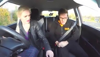Fake Driving School Beautiful Brunette Jenifer Jane Bangs Her Instructor