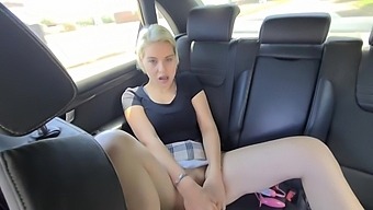 Blonde Girl Masturbating And Toying Herself In The Back Seat Of Moving Car