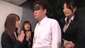 Asian Boss Gets His Dick Pleasured By His Sexy Coworkers. Hd