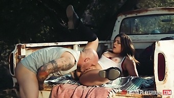 Kimber Woods Moans While Riding A Dick Outdoors On The Truck