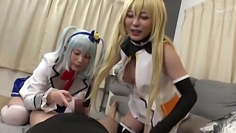 Japanese Ffm Threesome On The Sofa With Kinky Chicks - Hd