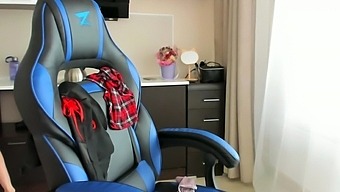 Blonde Camgirl Plays With Her Dildo On Her Game Chair