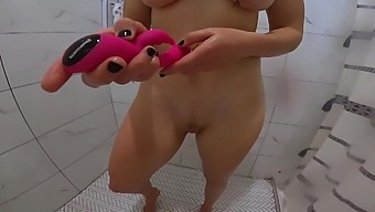 Big Tits Hot Redhead Toys Self With Plug In Shower And Gets Fucked