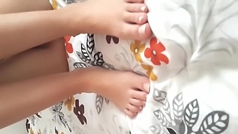 Naked Bottomless Gf. Sexy Pedicured Feet, Shaved Pussy