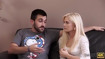 Daddy4k. Handsome Old Man Satisfies Stepsons New Blonde Girlfriend On Couch