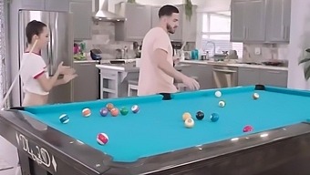 Teen Stepsis Gets Into Missionary Position During Pool Game