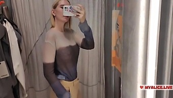 Big Tits Blonde In Transparent Clothing At The Mall