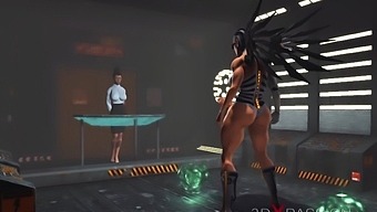 A Hot Black Girl Gets Fucked Hard By A Cyber Angel Shemale In The Sci-Fi Prison