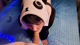 Panda Girl With Short Hair Made Perfect Blowjob For Her Bf'S Birthday