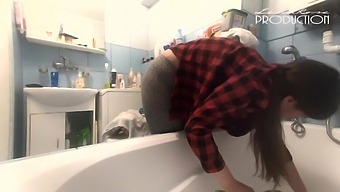 Big Chests Lena Downblouse While Manipulating Bathtube