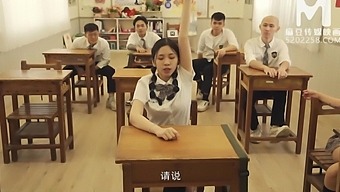A Libidinous Chinese Schoolgirls In An Garb Were Banged By Eager Guys During The Discipline.
