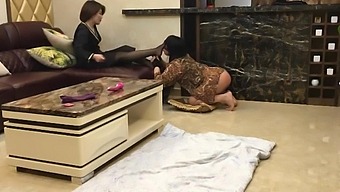 Mature Asian Mistress In Stockings Humiliates Crossdresser With Sex Toy