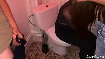Hardcore Threesome With Hotwife And Stranger In A Public Toilet