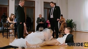 Blonde Wedding Dress-Wearing Best Man Gives A Blowjob To Beautiful Maid In Public