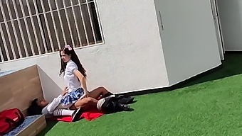 Young Couple Indulges In Outdoor Sex On School Rooftop