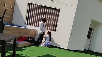 Young Couple Indulges In Outdoor Sex On School Rooftop