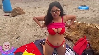Watch As Big Natural Tits Bounce While Getting A Pov Blowjob On The Beach