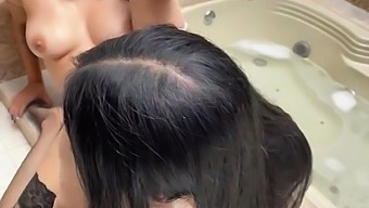 Busty Latina Teens Enjoy Each Other'S Bodies In A Steamy Jacuzzi