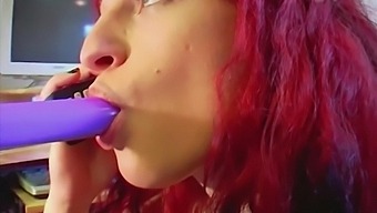 German Redhead In Stockings Pleasures Herself With Sex Toy