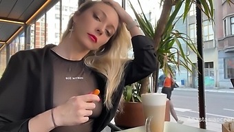 Anastasia Ocean Teases With Her Boobs In A Transparent T-Shirt At Public Cafe