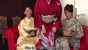 Japanese Friends In Kimono Enjoy A Threesome Orgy
