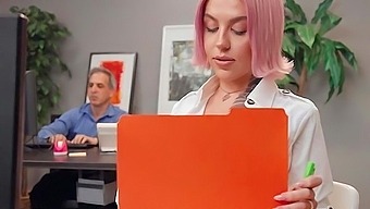 Handjob And Blowjob Combo From A Tattooed Office Worker