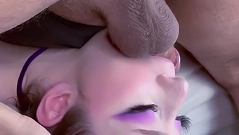 Goddess With Heavy Make-Up Takes Deepthroat And Swallows Cum