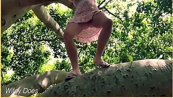 Wifey Climbs A Tree Without Her Panties In Public